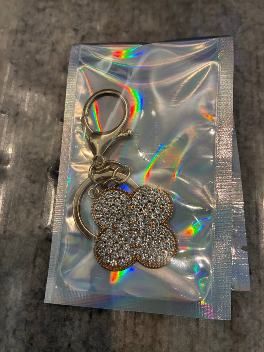 Gold Crystal Clover Keychain Charm - Women's Accessory